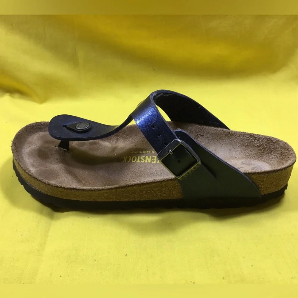 Birkenstock Blue Leather Thong Sandals SZ 39 gently used